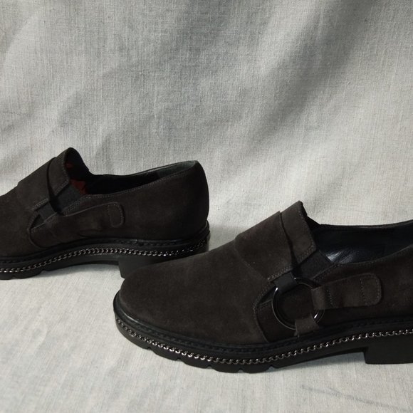 NEW size 7 Stuart Weitzman suede Oxfords dark brownish/charcoal colour - Picture 3 of 6